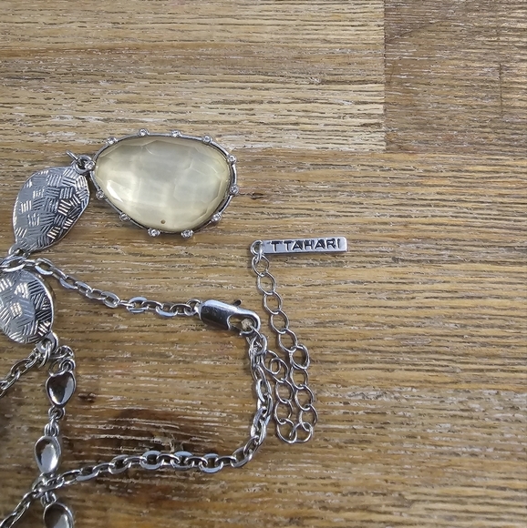 T Tahari Sterling Silver Long Necklace with CZ And Gold Pendant - Picture 4 of 6